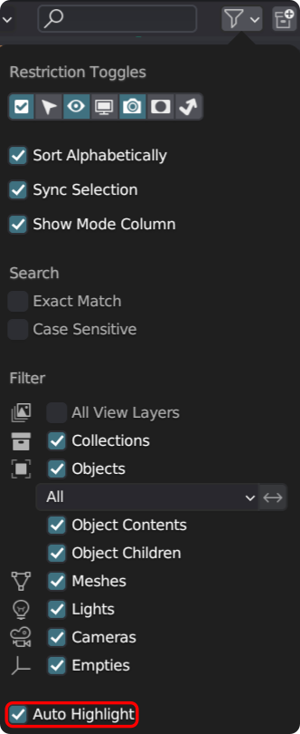 Filters dropdown