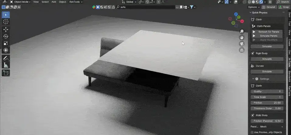 Cloth dropping simulation